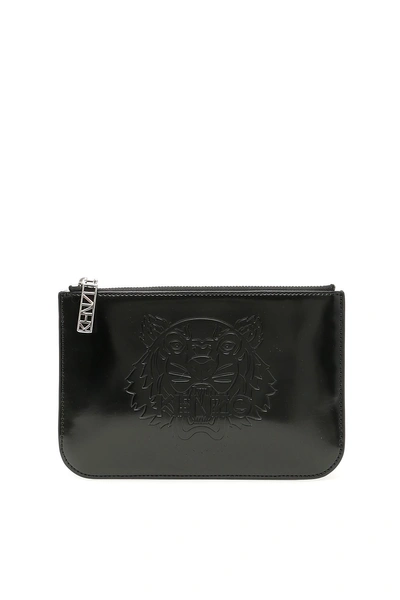 Shop Kenzo Embossed Tiger Pouch In Noir|nero