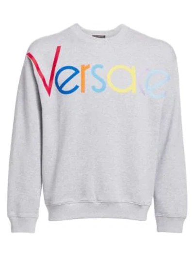 Shop Versace 1989 Logo Cotton Sweatshirt In Grigio Chiaro
