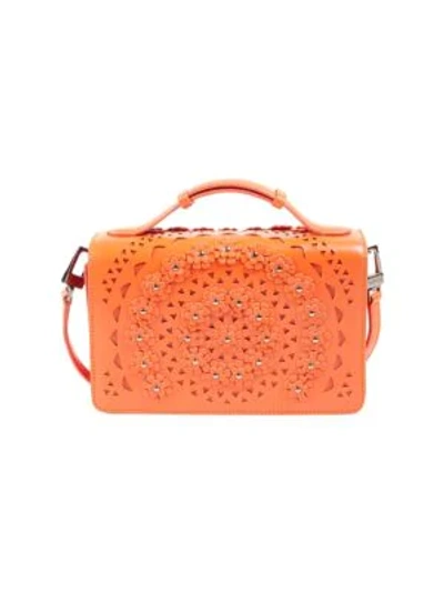 Shop Alaïa Small Franca Floral Leather Shoulder Bag In Orange Sanguine