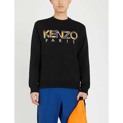 Shop Kenzo Logo-embroidered Cotton Sweatshirt In Black