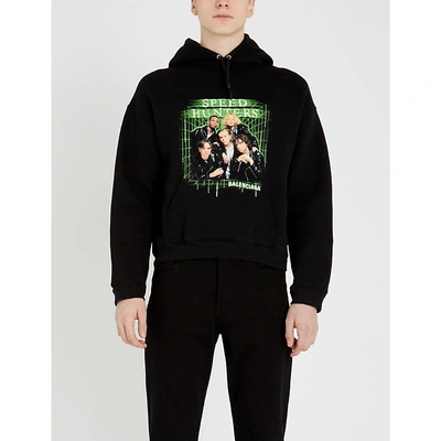 Shop Balenciaga Speedhunters Shrunken-fit Cotton Hoody In Black