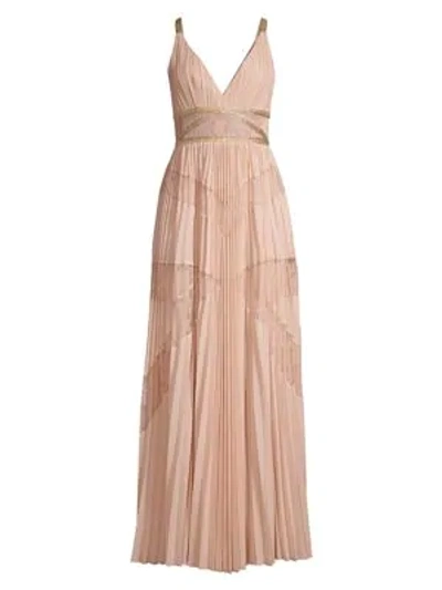 Lace Pleated Georgette A line Dress In Bare Pink