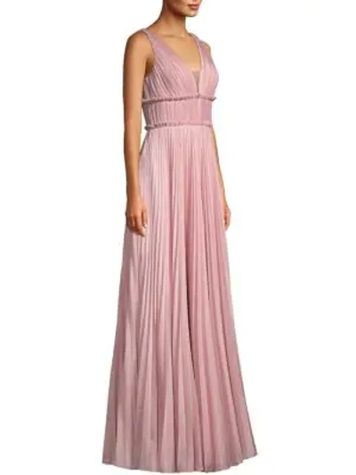 Shop Basix Black Label Pleated Metallic A-line Gown In Pink