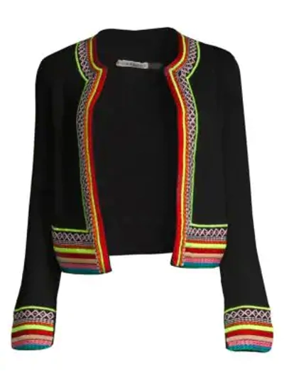 Shop Alice And Olivia Meemee Embroidered Cardigan In Black Multi