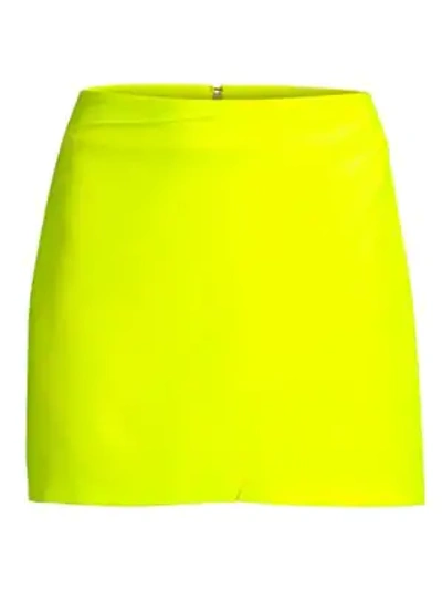 Shop Alice And Olivia Shaylee Asymmetric Crepe Mini Skirt In Neon Yellow