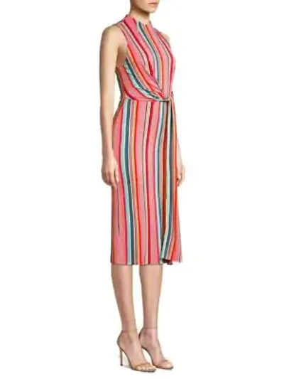 Shop Alice And Olivia Delora Sleeveless Tie Waist Stripe Dress In Sport Stripe Multi