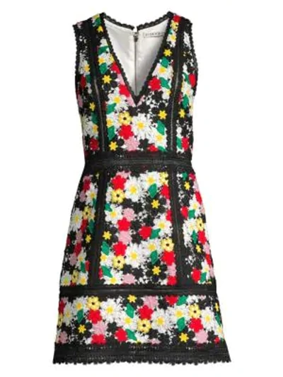 Shop Alice And Olivia Zula Embroidered Floral A-line Mini Dress In Multi