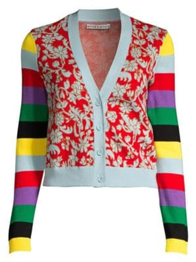 Shop Alice And Olivia Minako Colorblock Floral Crop Cardigan Sweater In Multi