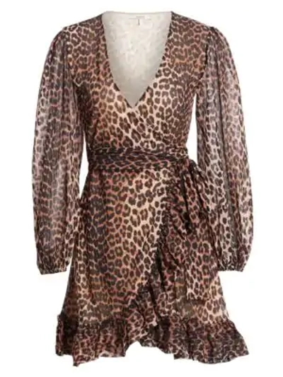 Shop Ganni Leopard Print Mini Wrap Dress