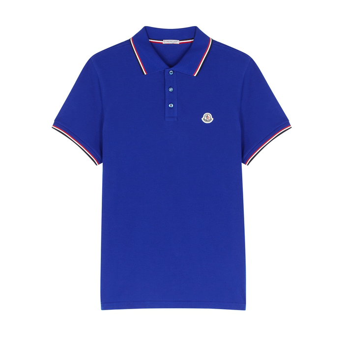 Moncler Royal Blue Piqué Cotton Polo Shirt | ModeSens