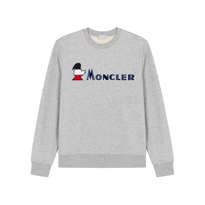 Shop Moncler Grey Logo-appliquéd Cotton Sweatshirt