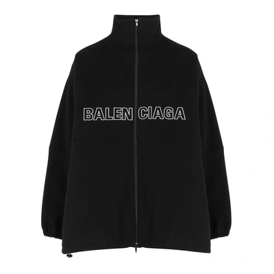 Shop Balenciaga Black Oversized Logo Fleece Jacket