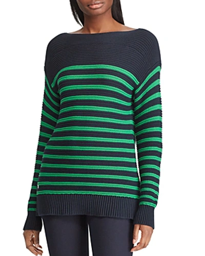Shop Ralph Lauren Lauren  Striped Drop-shoulder Sweater In Navy