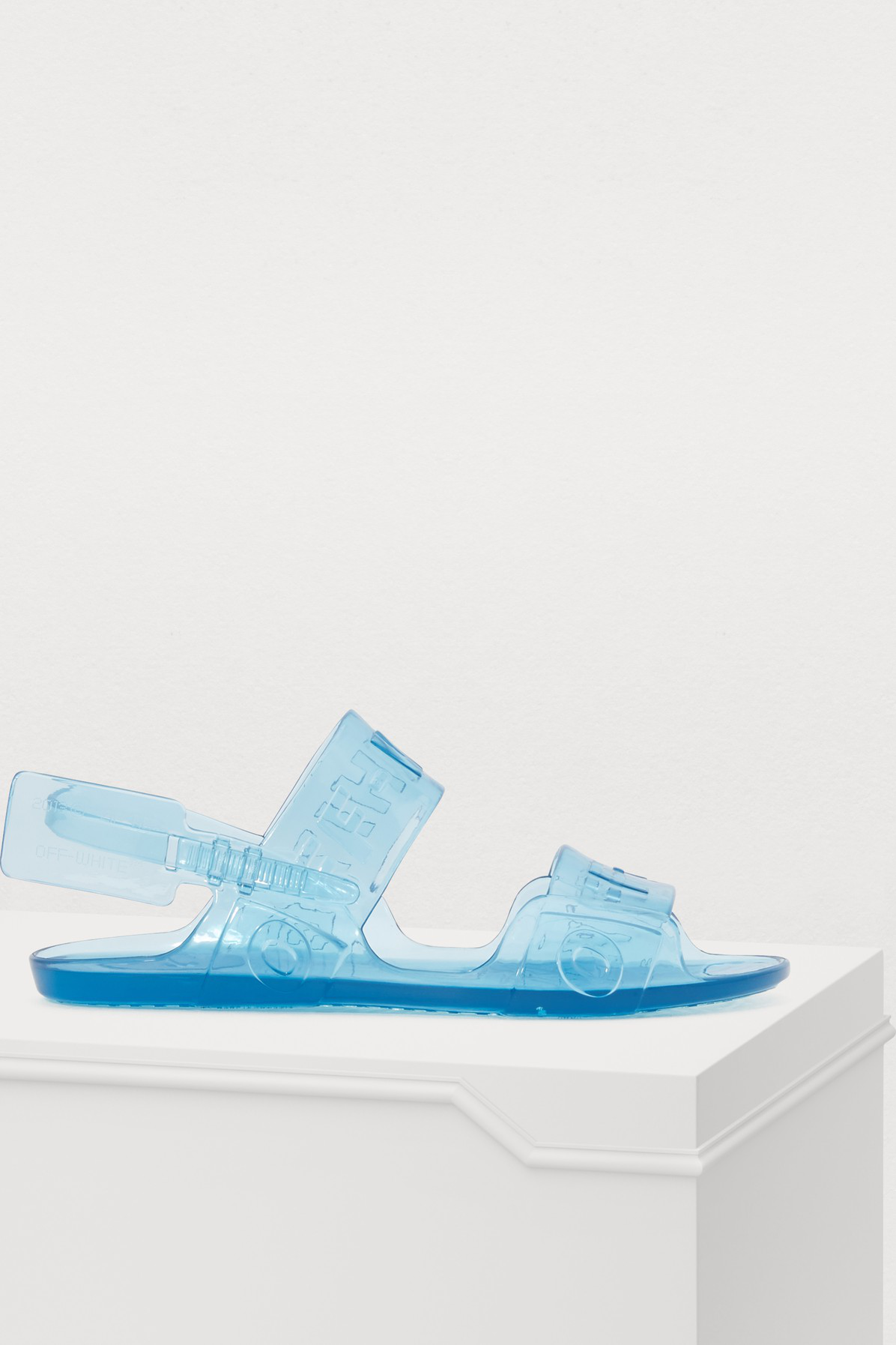 off white jelly sandals blue
