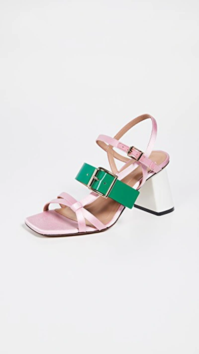 Shop Marni High Heel Sandals In Light Pink/forest Green