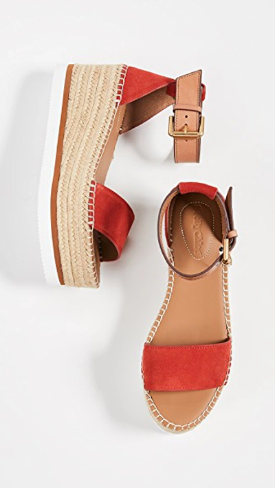Shop See By Chloé Glyn Mid Wedge Espadrilles In Red/tan