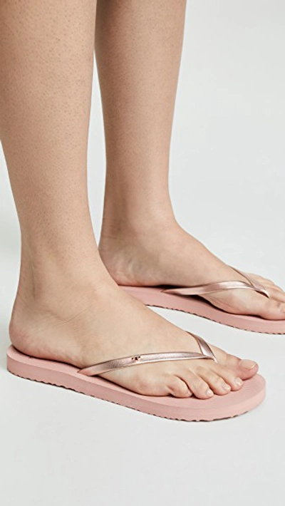 Shop Tory Burch Metallic Leather Flip Flops In Rose Gold/rose