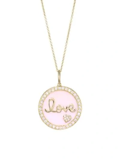 Shop Sydney Evan 14k Yellow Gold, Diamond Pavé & Pink Enamel Love Medallion Necklace