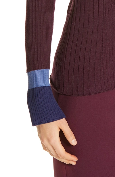 Shop Hugo Boss Fadeline Blue Fantasy Ribbed Wool Sweater In Dark Berry Fantasy