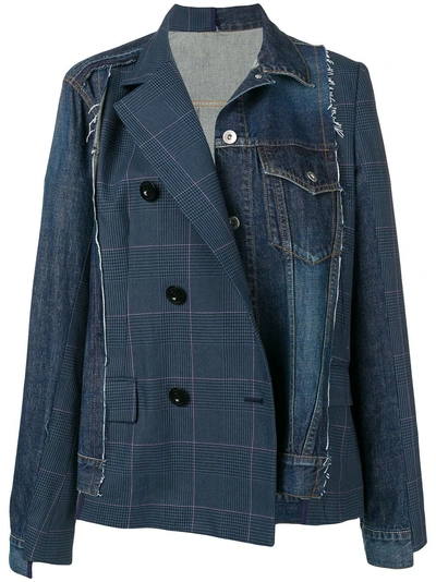 Shop Sacai Double-breasted Denim Jacket In Blue