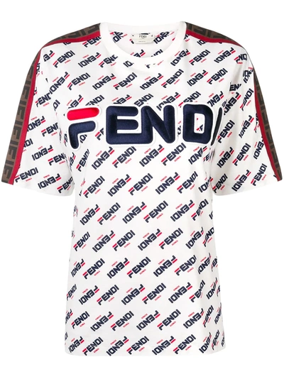 Shop Fendi Fila Inspired Logo T-shirt - White