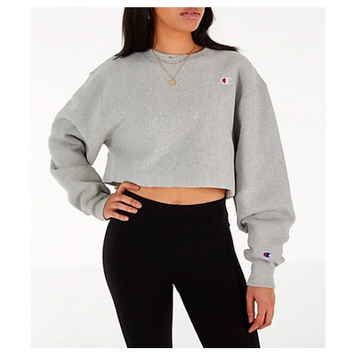 Shop Champion Women's Reverse Weave Crop Crew Sweatshirt In Grey