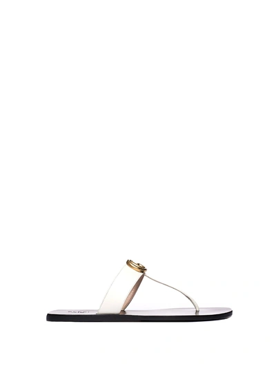 Shop Gucci Leather Thong Sandal In Mystic White