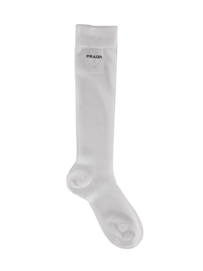 Prada Logo Basic Socks In White