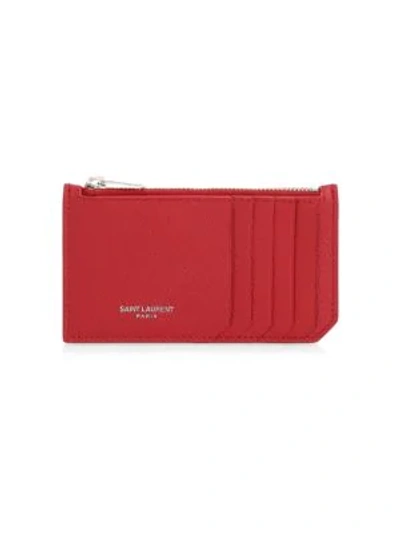 Shop Saint Laurent Women's Fragments Leather Zip Card Case In Rouge