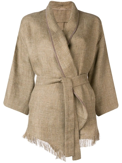Shop Brunello Cucinelli Belted Kimono Jacket - Brown