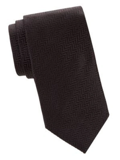 Shop Armani Collezioni Herringbone Silk Tie In Black