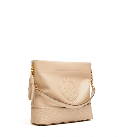 Shop Tory Burch Fleming Hobo In Light Taupe