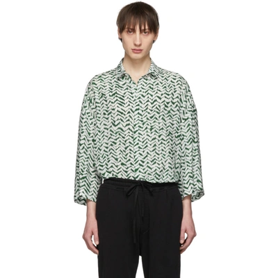 Shop Haider Ackermann Green And White Silk Greenfield Shirt