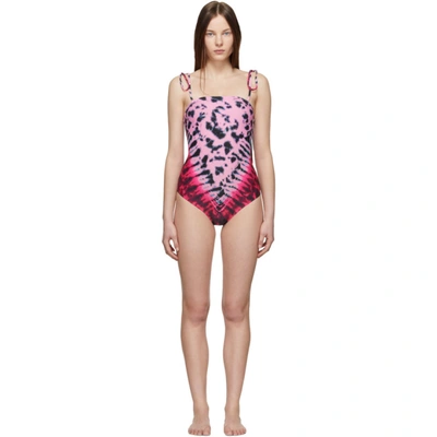Shop Proenza Schouler Pink Tie-dye Bandeau One-piece Swimsuit In Magenta