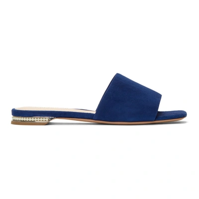 Shop Nicholas Kirkwood Blue Suede Casati Pearl Slides In B82 Electrb