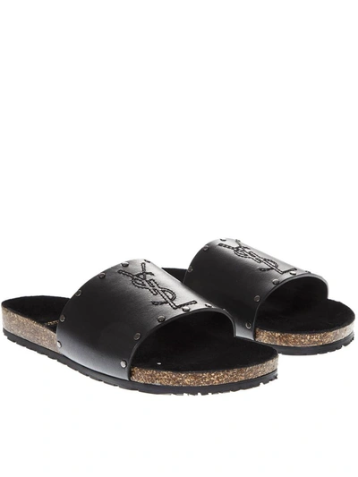 Shop Saint Laurent Jimmy Black Leather Sandals With Studs Details