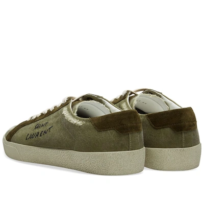 Shop Saint Laurent Sl-06 Canvas Embroidered Signature Sneaker In Green