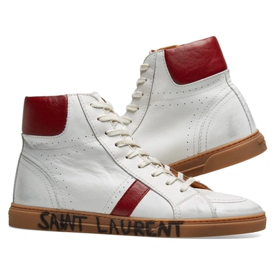 Shop Saint Laurent Joe Distressed High Sneaker In White