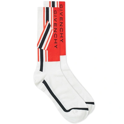 Shop Givenchy Vertical Logo Distorted Stripe Sock In Red