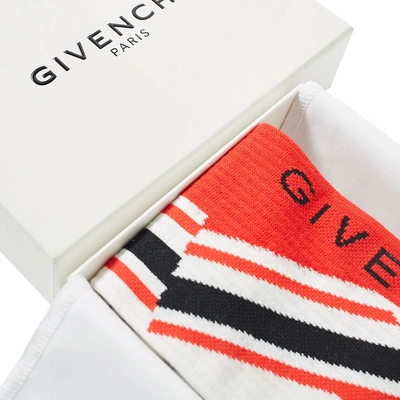 Shop Givenchy Vertical Logo Distorted Stripe Sock In Red