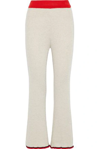 Shop By Malene Birger Woman Trequenci Ribbed-knit Flared Pants Ivory