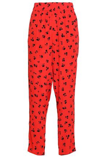 Shop Ganni Woman Emory Printed Crepe Tapered Pants Red