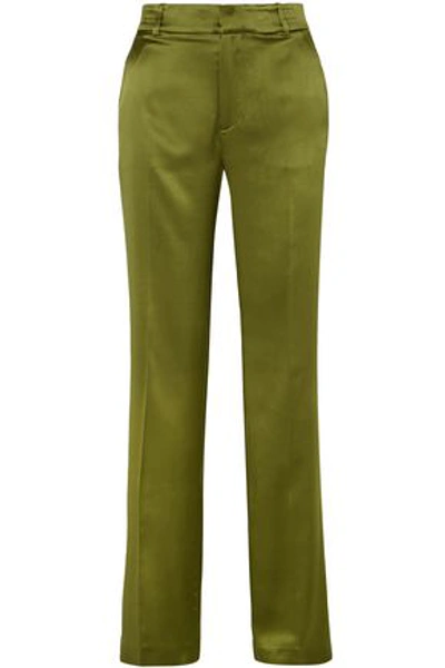 Shop Joseph Woman Silk-satin Straight-leg Pants Sage Green