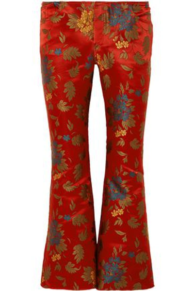 Shop Marques' Almeida Woman Satin-jacquard Flared Pants Red