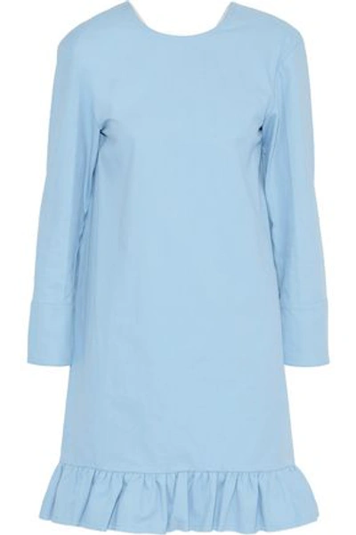 Shop Marni Woman Ruffle-trimmed Twill Mini Dress Sky Blue