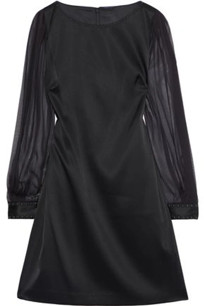 Shop Elie Tahari Woman Jilly Studded Chiffon-paneled Satin-crepe Mini Dress Black