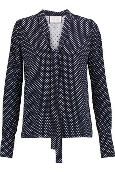Shop Alexis Pussy-bow Polka-dot Satin Blouse In Midnight Blue