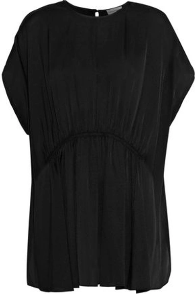 Shop By Malene Birger Woman Roselot Gathered Silk-blend Satin Tunic Black