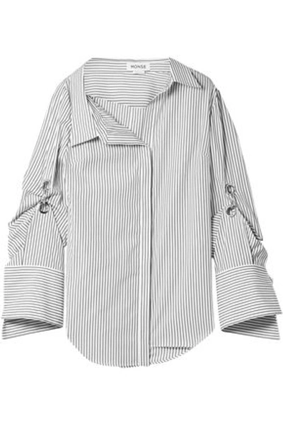 Shop Monse Woman Oversized Embellished Striped Cotton-poplin Shirt White