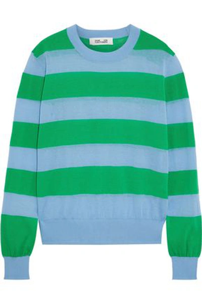 Shop Diane Von Furstenberg Striped Cotton-blend Sweater In Light Blue